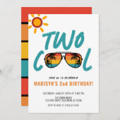 レトロビーチサングラスクール2歳2歳の誕生日 招待状 (正面/裏面)