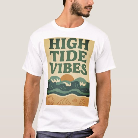 レトロビーチサンセットサーフシーン Tシャツ (正面)
