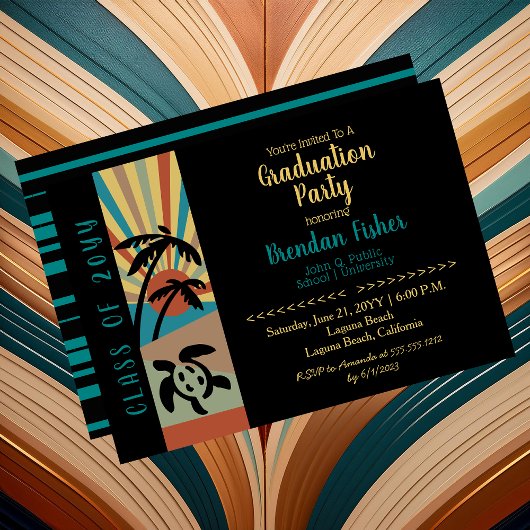 レトロビーチサンセットシーン卒業パーティー 招待状