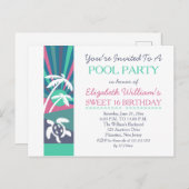 レトロビーチサンセットスウィート16誕生日プールパーティー ポストカード (正面/裏面)