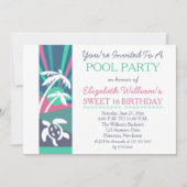レトロビーチサンセットスウィート16誕生日プールパーティー 招待状 (正面)
