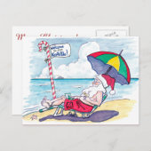 レトロビーチサンタクロースクリスマス シーズンポストカード (正面/裏面)