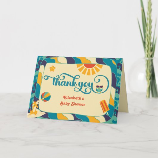 レトロビーチサーフィンベビーシャワーサンキューカード サンキューカード (正面)