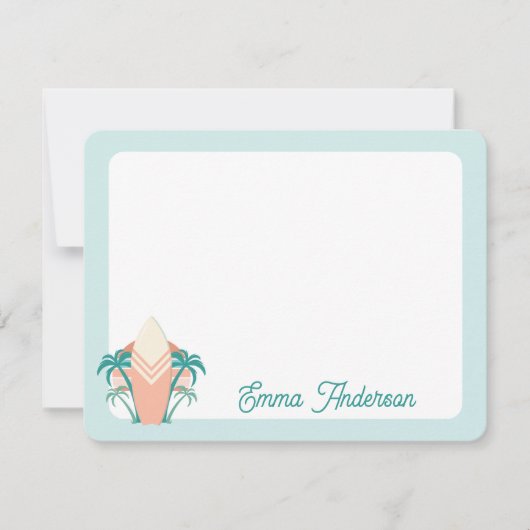 レトロビーチサーフボードパームツリートロピカルノートカード ノートカード (正面)