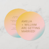 レトロビーチパステルグラデーション ユニークな形 ウェディング 招待状 (正面/裏面)