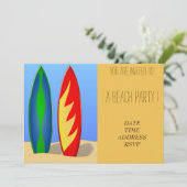 レトロビーチパーティーカラフルサーフボード 招待状 (スタンド正面)