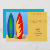 レトロビーチパーティーカラフルサーフボード 招待状 (正面/裏面)