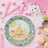 レトロビーチパーティーサマーサンドキャッスル誕生日パプ ペーパープレート (パーティー)