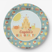 レトロビーチパーティーサマーサンドキャッスル誕生日パプ ペーパープレート (正面)