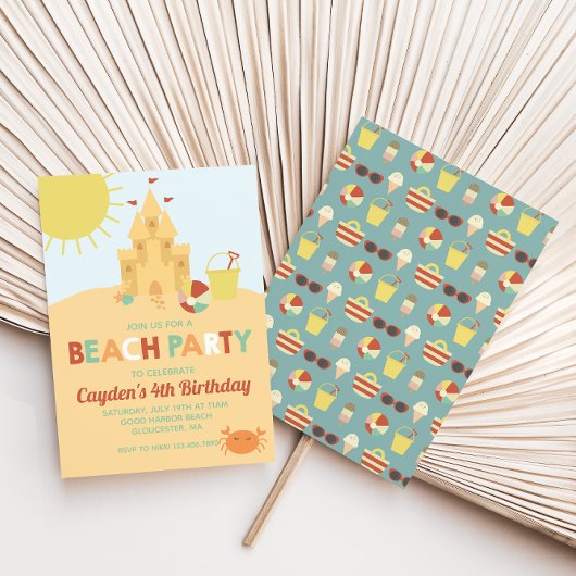 レトロビーチパーティーサマーサンドキャッスル誕生日 招待状