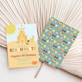 レトロビーチパーティーサマー砂の城誕生日 招待状