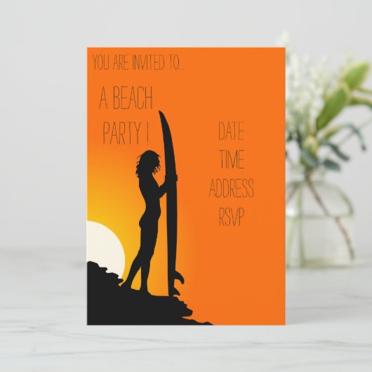 レトロビーチパーティーサンセットサーファーガール 招待状 (スタンド正面)