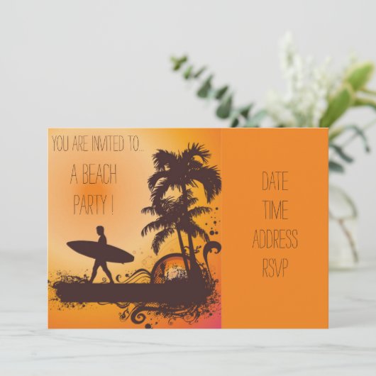 レトロビーチパーティーサンセットビーチサーファー 招待状 (スタンド正面)