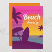 レトロビーチパーティーサンセットビーチサーフ 招待状 (正面/裏面)