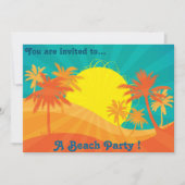 レトロビーチパーティーサンセットビーチヤシの木 招待状 (正面)
