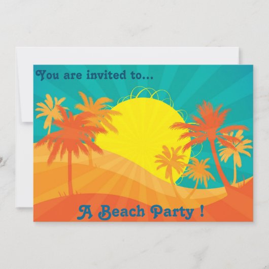 レトロビーチパーティーサンセットビーチヤシの木 招待状 (正面)
