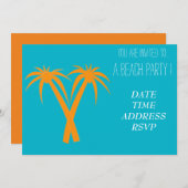 レトロビーチパーティー オレンジのヤシの木 招待状 (正面/裏面)