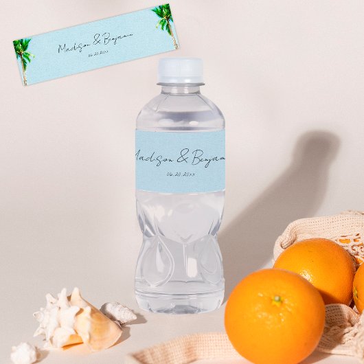 レトロビーチパームツリーズパーソナライズされた結婚ズ ペットボトルラベル