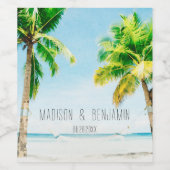 レトロビーチパームツリーズパーソナライズされた結婚ズ ワインラベル (シングルラベル)