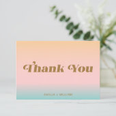 レトロビーチピンクアクアパステルズグラディエントカスタム サンキューカード (スタンド正面)