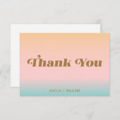 レトロビーチピンクアクアパステルズグラディエントカスタム サンキューカード (正面/裏面)