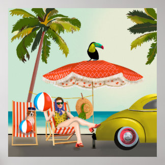 レトロビーチポスター ポスター