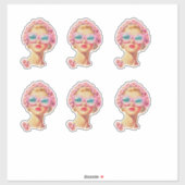 レトロビーチ女の子とフローラサングラスシール シール (シート)