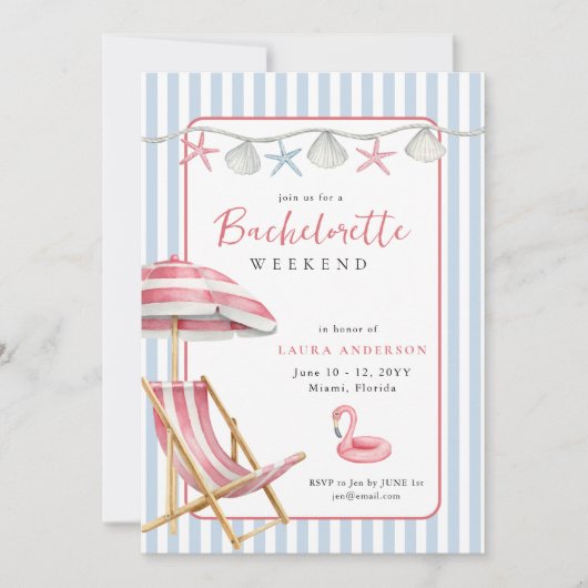 レトロビーチ独身最後の週末の予定 招待状 (正面)