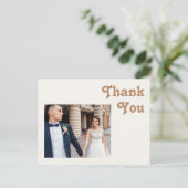 レトロビーチ |アイボリー写真結婚ありがとうございます ポストカード (スタンド正面)