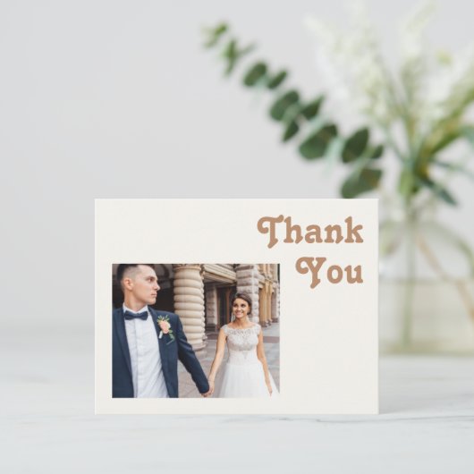 レトロビーチ |アイボリー写真結婚ありがとうございます ポストカード (スタンド正面)