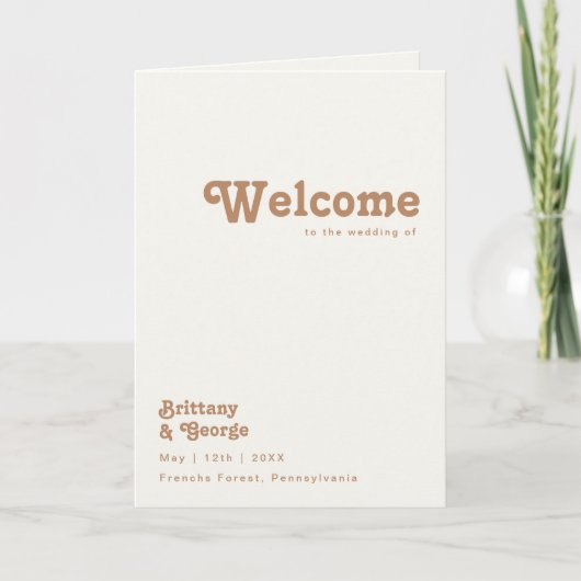 レトロビーチ |アイボリー折り曲げ結婚式 プログラム (正面)