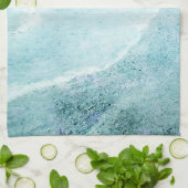 レトロビーチ-コースタルティール(緑がかった色)ブルー海水彩 キッチンタオル (折り畳み)