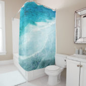 レトロビーチ-コースタルティール（緑がかった色）ブルー海水彩 シャワーカーテン (インサイチュ)