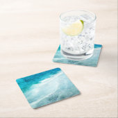 レトロビーチ-コースタルティール(緑がかった色)ブルー海水彩 スクエアペーパーコースター (インサイチュ)