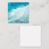 レトロビーチ-コースタルティール(緑がかった色)ブルー海水彩 スクエア名刺 (正面/裏面)