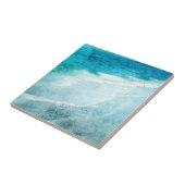 レトロビーチ-コースタル海ティール（緑がかった色）青水彩 タイル (側面)