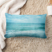 レトロビーチ-コースタル海ティール（緑がかった色）青水彩 ランバークッション (ブランケット)