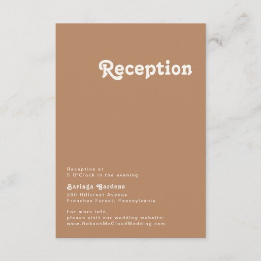 レトロビーチ |ブラウンウェディングレセプションカード エンクロージャーカード (正面)