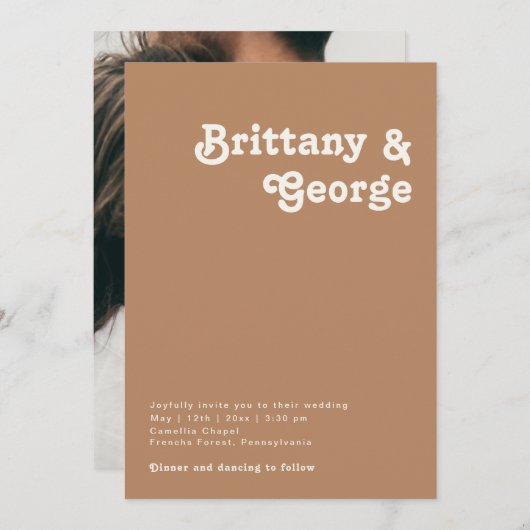 レトロビーチ |ブラウンカジュアルフォトモノグラム 招待状 (正面/裏面)