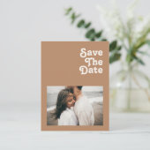 レトロビーチ | ブラウン写真 セーブ・ザ・デート インビテーションポストカード (スタンド正面)