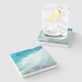 レトロビーチ – 沿岸ティール(緑がかった色)ブルー海水色 ストーンコースター (横)