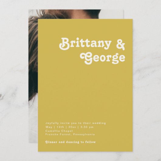 レトロビーチ |金ゴールドカジュアルフォトモノグラム 招待状 (正面/裏面)