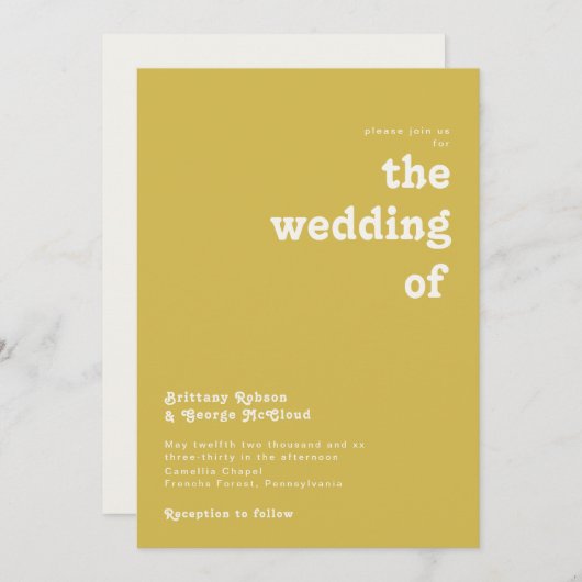 レトロビーチ |金ゴールド結婚の招待状 招待状 (正面/裏面)