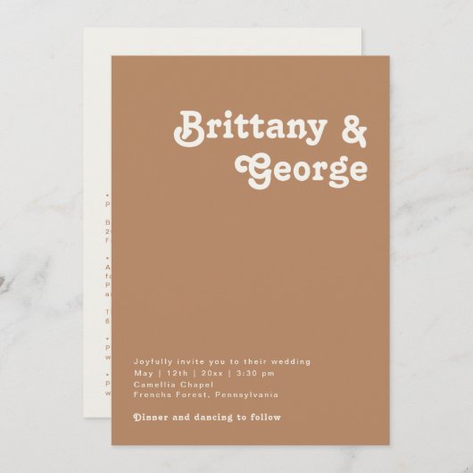 レトロビーチ | Brown All In One結婚式招待状 招待状 (正面/裏面)