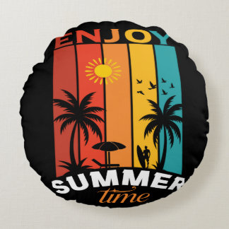 レトロビーチTシャツで夏を満喫 ラウンドクッション