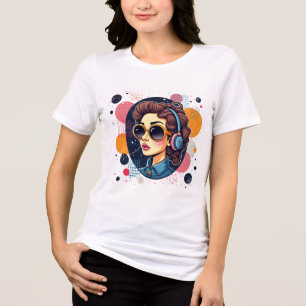"レトロビーツ" - ヘッドホンを付けたスタイリッシュな女性 トライブレンドTシャツ