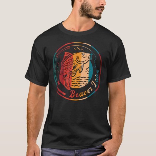 レトロビーバーレイク魚釣り Tシャツ (正面)