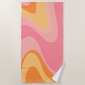 レトロビービー抽象芸術スワール60sピンクとオレンジ ビーチタオル (正面)