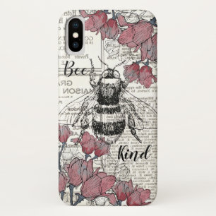 レトロビーピンクフローラアンティーク iPhone X ケース