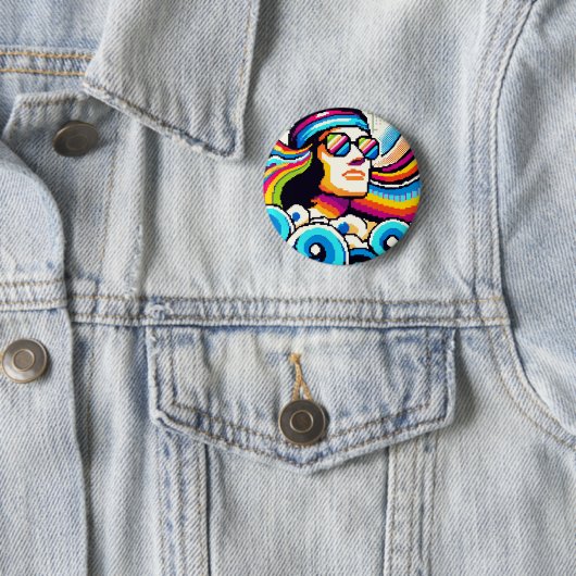 レトロビーブ – 70s Groovy Pixel Art for Hobby Lover 缶バッジ (インサイチュ)
